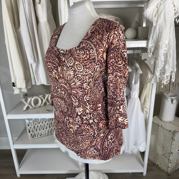 Liz Claiborne Women's Size XL Brown Paisley Print 3/4 Sleeve Blouse #3478 - Picture 9 of 9